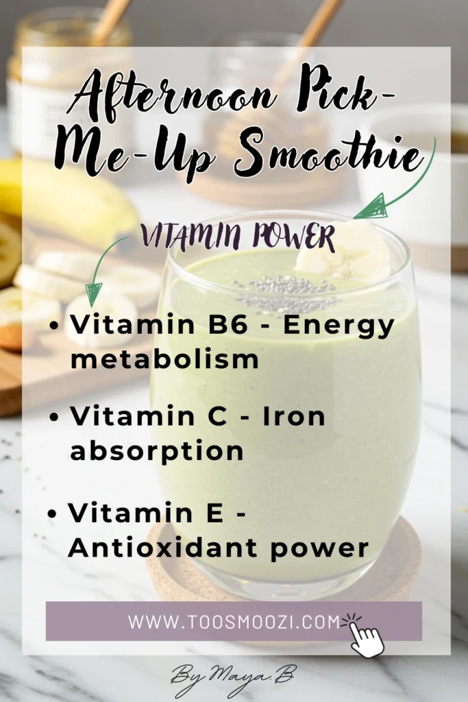 Sustained energy vitamin profile featuring natural caffeine and B-vitamins in afternoon boost smoothie