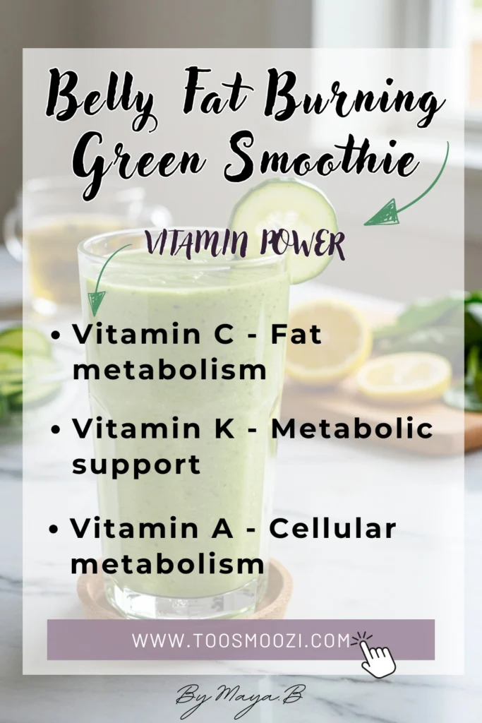 Chart displaying metabolism-boosting compounds including EGCG catechins and vitamin C in green fat-burning smoothie
