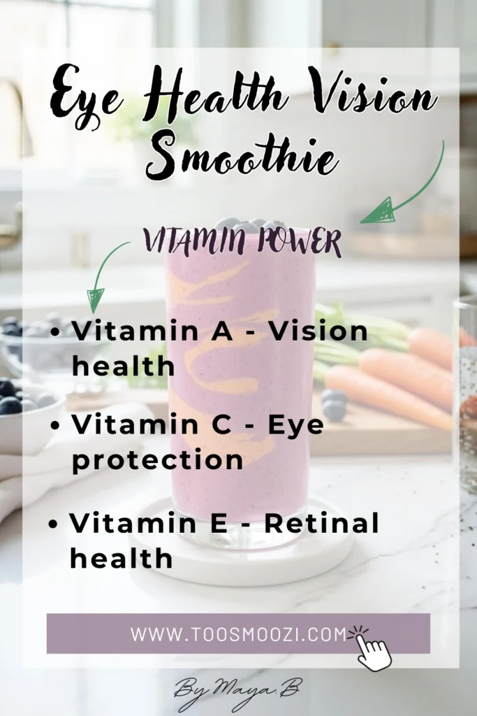 Vitamin chart showing eye-healthy nutrients including beta-carotene, lutein and omega-3s in vision smoothie ingredients
