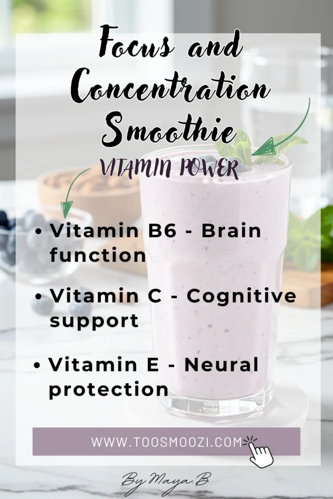 Mental focus vitamin blend featuring cognitive enhancers and brain-boosting antioxidants in concentration smoothie