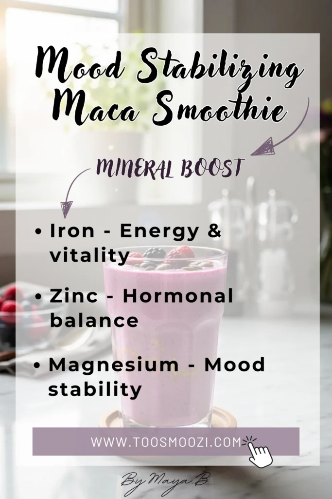Mineral chart showing magnesium, zinc and other mood-supporting nutrients in maca smoothie ingredients