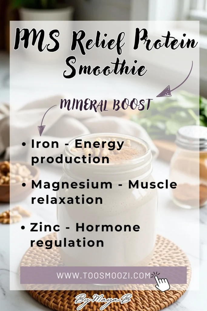 Mineral chart showing PMS-fighting nutrients including magnesium, zinc and iron in protein smoothie ingredients
