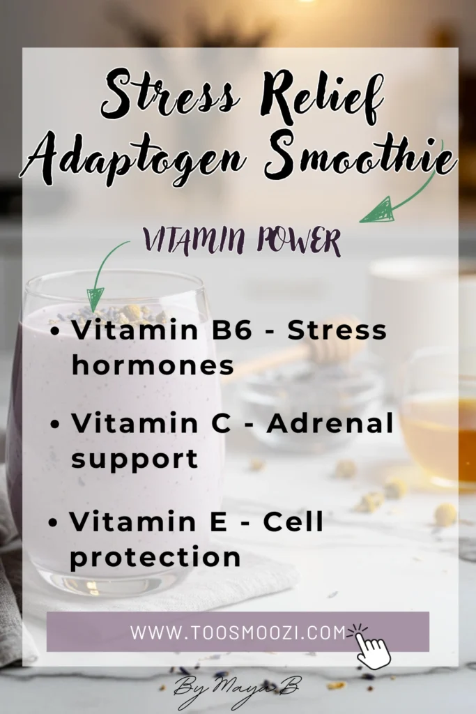Calming vitamin complex featuring adaptogens and stress-reducing compounds in relaxation smoothie