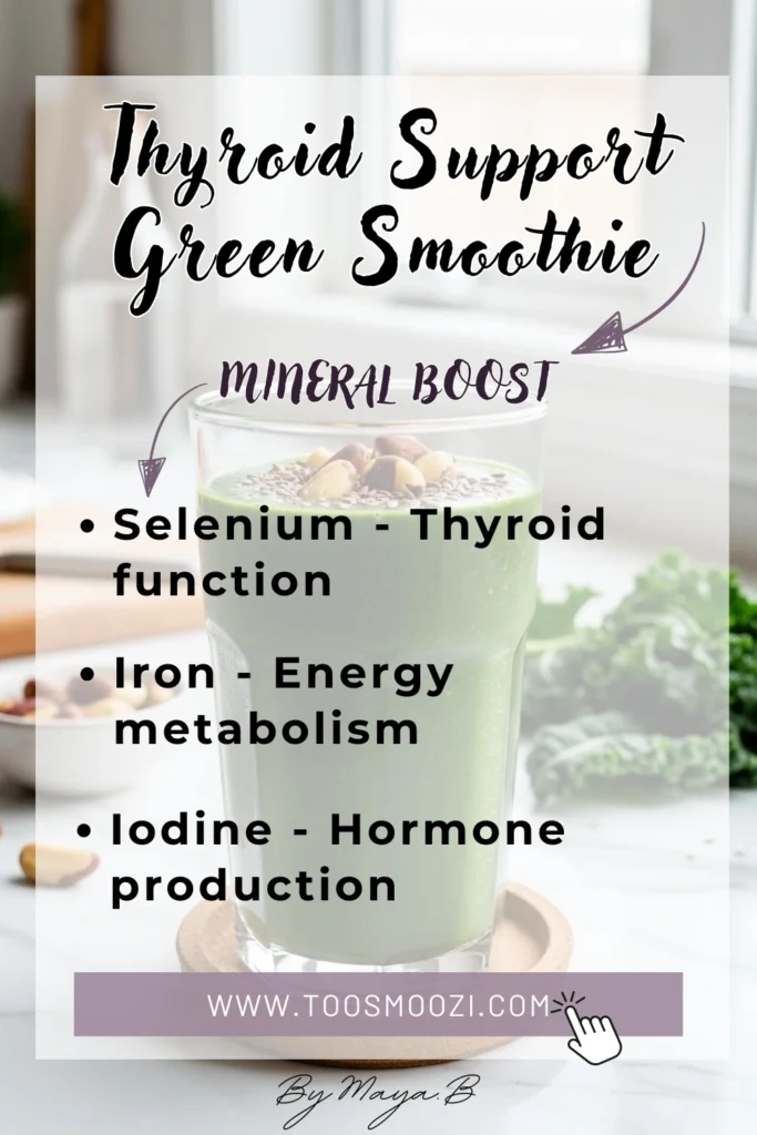 Mineral chart showing thyroid-supporting nutrients including selenium, iodine and iron in green smoothie ingredients
