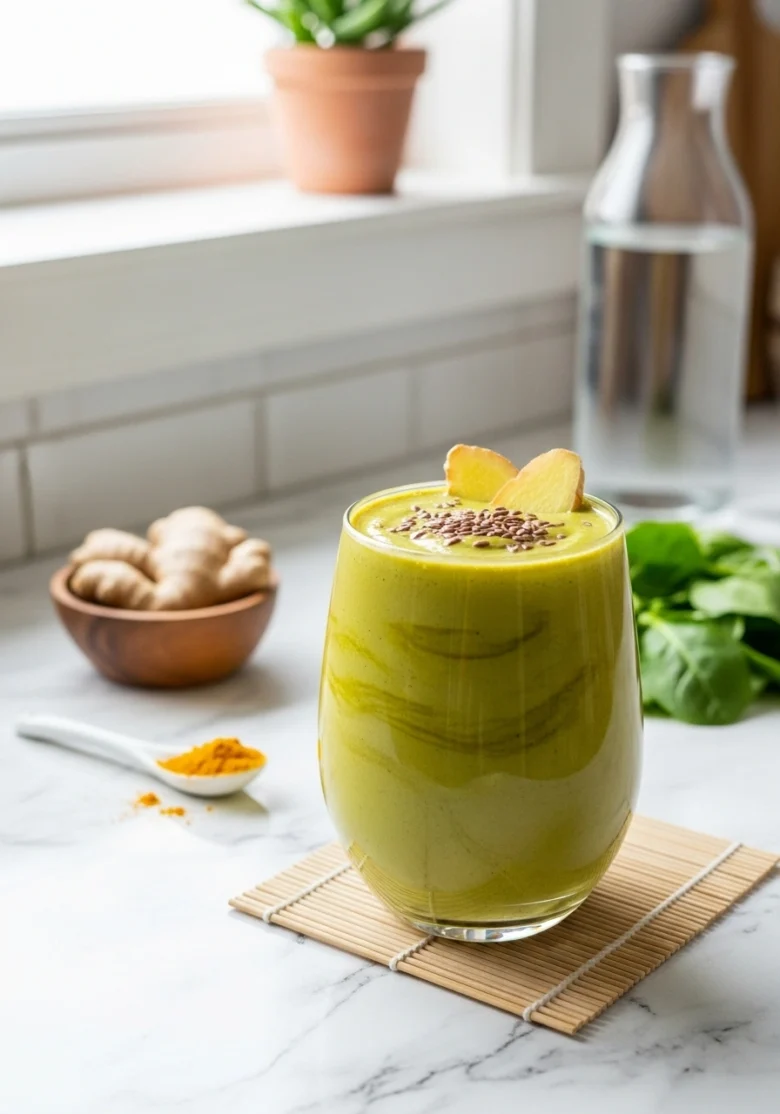 Hormone harmony golden smoothie - turmeric and maca drink for hormonal balance