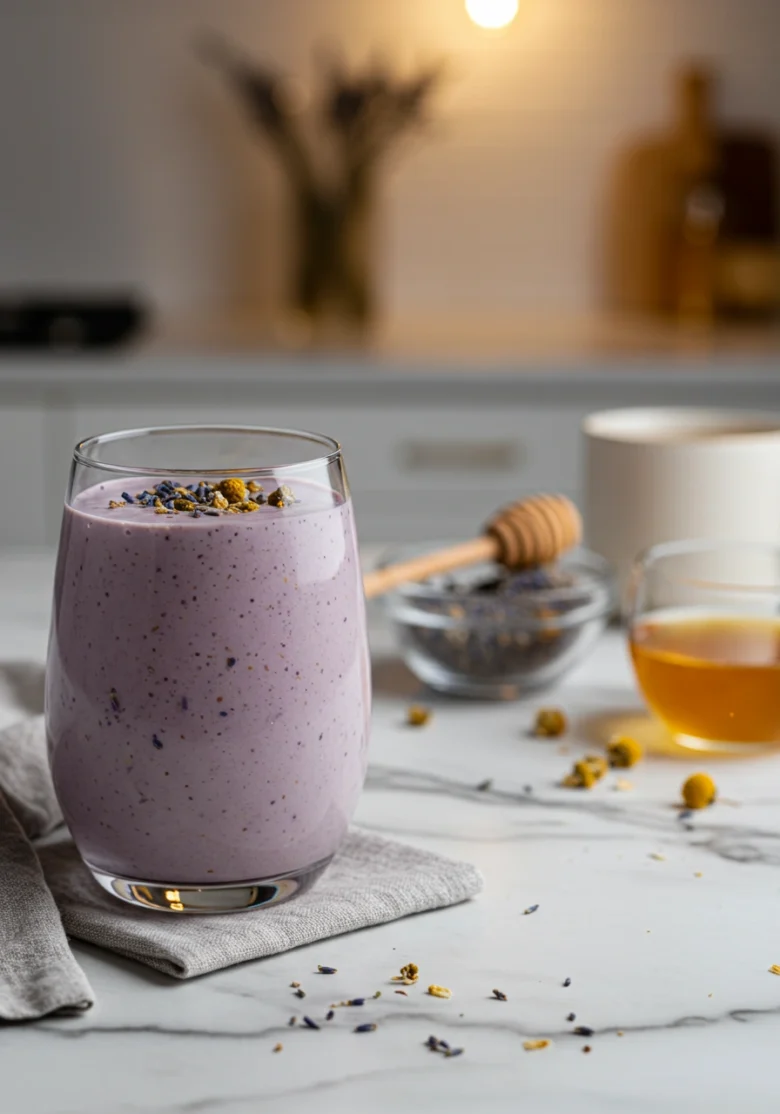 Stress relief adaptogen smoothie - calming drink for anxiety and high stress levels